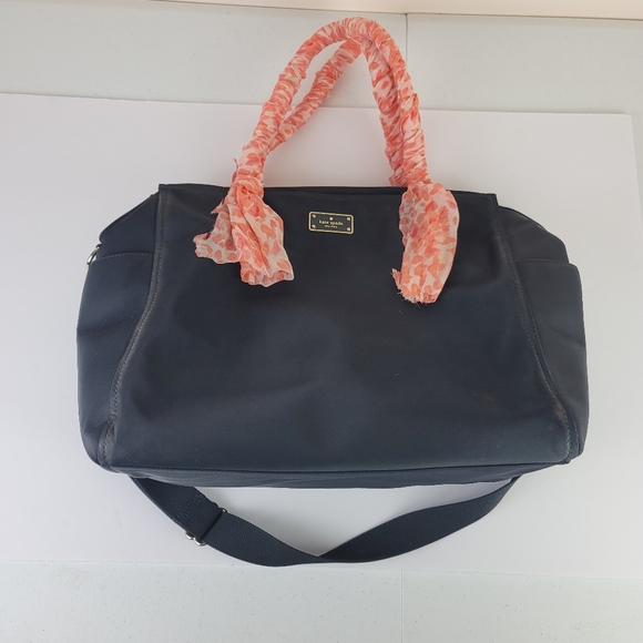 Kate Spade black diaper back, Peachy coral wrapped handles - Picture 2 of 11